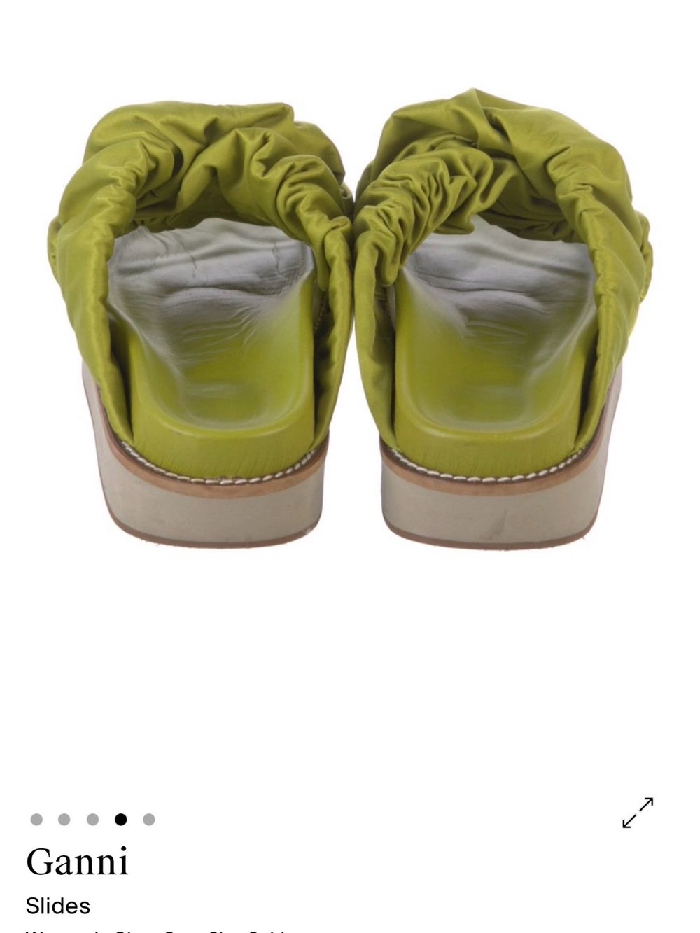 Ganni Lime Green Ruched Platform Slide Sandals - Picture 4 of 7